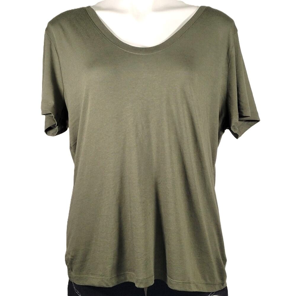 Habitual "Reed" Scoop Neck Short Sleeve Pullover Top Large in Army Green NWT
